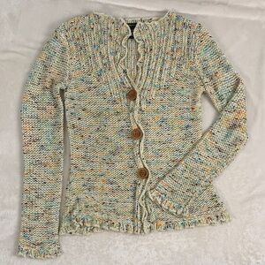 BCBGMaxAzria Boho Cottagecore Marled Knit Sweater Cardigan Wood Buttons S
